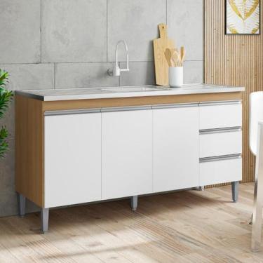 Imagem de Balcão de Cozinha Gabinete 150cm Andréia Sem Tampo AJL - AJL MÓVEIS, A