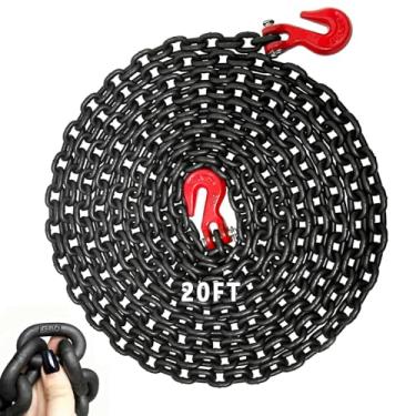 Imagem de Corrente de fichário G80 1/10.2 cm x 6.1 m com ganchos de garra G70, limite de carga de trabalho de 1,496 kg, corrente de amarração de aço de liga de grau 80 para caminhão, reboque, reboque