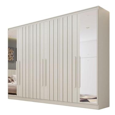 Imagem de Guarda Roupa Oxford 6 Portas 4 Ripadas 4 Gavetas Com Espelho Off White