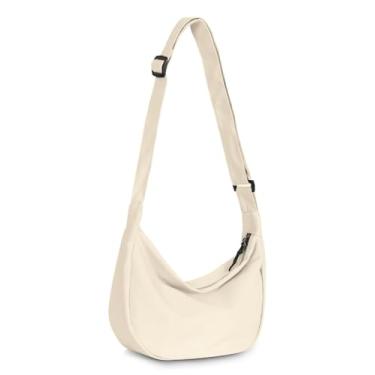 Imagem de Bolsas transversais de nylon para mulheres modernas cor doce Hobo transversal leve estilo versátil bolsa de ombro único, Bege, 37cm x 25cm x 5cm, Tendência