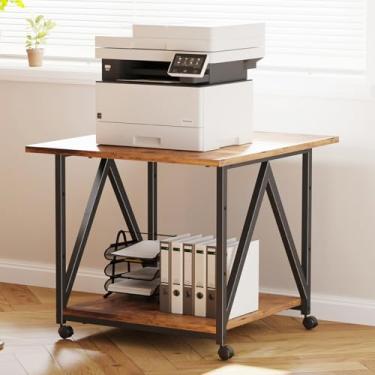 Imagem de Arbuxzuy Suporte de impressora de 2 níveis, mesa de impressora com armazenamento, carrinho de armazenamento de impressora industrial com rodas, suporte de impressora rolante para prensa térmica