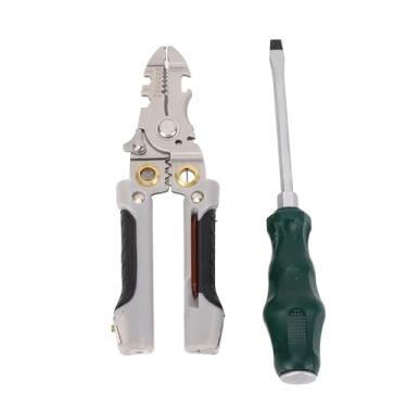 Imagem de Alicate descascador de fio Ferramenta multifuncional para eletricista de aço inoxidável para corte, decapagem, corte, torção e medição de fios elétricos para eletricistas,