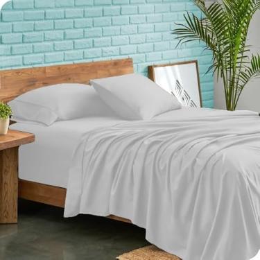 Imagem de BedDecor Jogo de lençol 100% algodão egípcio, 4 peças, bolso profundo de 38 cm, branco, tamanho casal