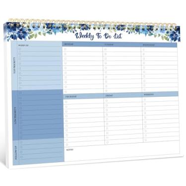 Imagem de Bloco de notas semanal para fazer com 52 folhas sem data (21 x 28 cm) - Agenda semanal para mulheres e homens, trabalho e casa - Azure Bloom