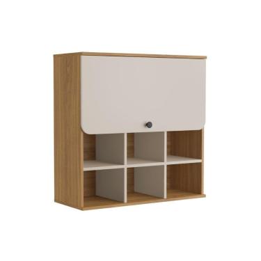 Imagem de Armário Aéreo De Cozinha 1 Porta 6 Nichos Serena Bertolini Lunar Grey/carvalho Xingu