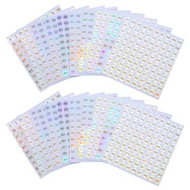 Imagem de 20 folhas de 1 a 1000 adesivos com números a laser reflexivos, redondos à prova d'água, adesivos com números consecutivos, etiquetas autoadesivas, armazenamento de inventário, adesivos para organizar