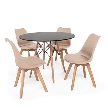 Imagem de Kit Mesa Jantar Eiffel 120cm Preta + 04 Cadeiras Leda - Nude