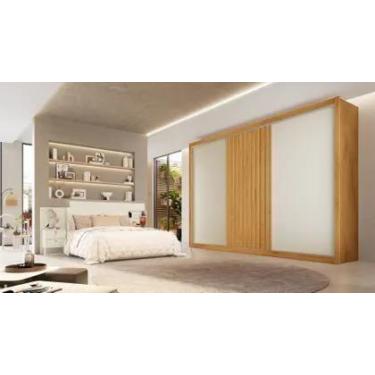 Imagem de Guarda Roupa 3 Portas 1 Ripada 100 MDF Vitória Peroba Off White Móveis