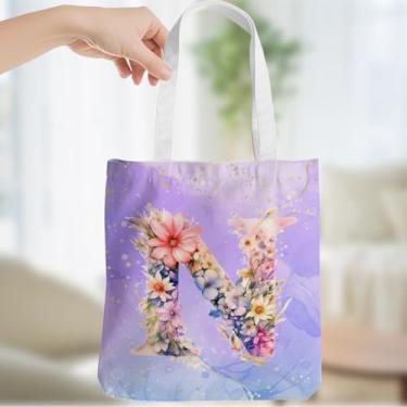 Imagem de Presentes personalizados para mulheres, monograma, presentes de aniversário para mulheres, esposa, irmã, damas de honra, Natal, inicial N, sacola de lona, ombro de praia, sacolas de supermercado