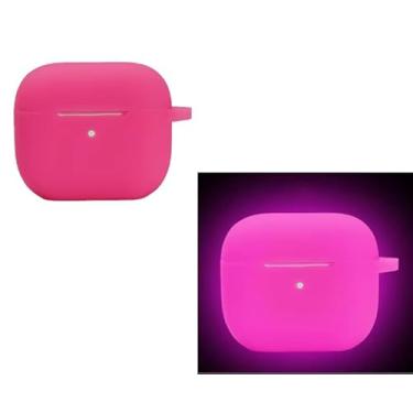 Imagem de Compatível com Airpods 4 Capa de silicone que brilha no escuro à prova de choque com mosquetão (2024-4ª geração) (brilho em rosa escuro)