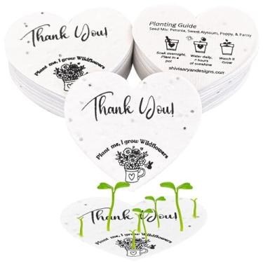 Imagem de Plantable Seed Paper Hearts 50 - Cartões de agradecimento plantáveis 6,3 cm x 5 cm | Papel artesanal embutido com sementes de flores silvestres | Thank You Hearts for Special Celebrations and Small