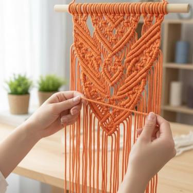 Imagem de Cordão de macramê 3 mm x 100 jardas corda de algodão colorido para pendurar na parede, decoração de casa, cabides de plantas (cor laranja)