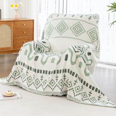 Imagem de JPGGD Capa de sofá boho, capa de sofá de chenille lavável para cães, capas de sofá boho para sofá animais de estimação, capas de sofá boêmias para poltrona reclinável (verde, 150 x 180 cm)