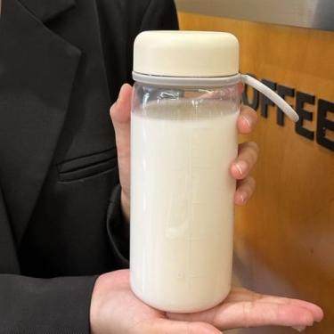 Imagem de Garrafa de água potável transparente equipamento de academia à prova de vazamento garrafas de água de leite portátil (branco-600 ml)
