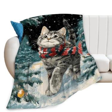 Imagem de Cobertor para gatos de Natal, inverno, noite, presentes para meninas, meninos, crianças, amantes de gatos, pelúcia macia e aconchegante de lã para sofá-cama 127 x 101 cm