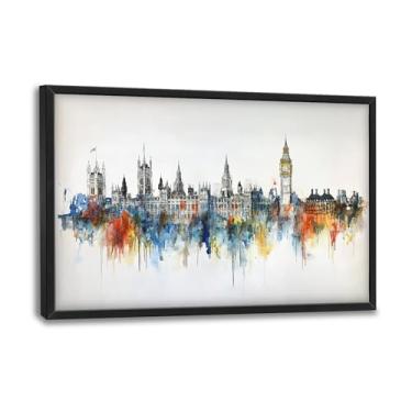 Imagem de Flintis Grande arte de parede emoldurada de Londres Big Ben Pictures decoração de parede abstrata paisagem de cidade aquarela pintura em tela impressão de obras de arte decoração emoldurada para sala