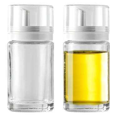 Imagem de Pacote com 2 dispensadores de óleo com garrafas de vidro, design japonês à prova de vazamento, garrafas de molho de soja de 11,5 cm com bocal de pressão e tampa contra poeira