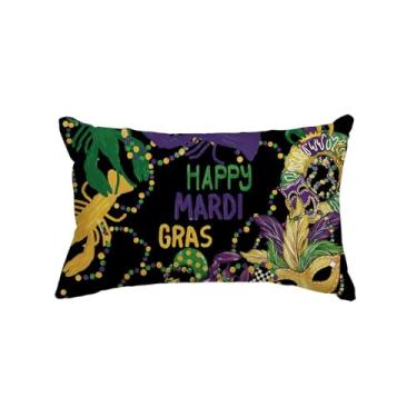 Imagem de AVOIN colorlife Happy Mardi Gras Donut Fleur de Lis Máscara Miçangas Fronha, 30,5 x 50,8 cm, Carnaval, Festas de Carnaval, Capa de Almofada Decoração de Casa para Sofá Sazonal
