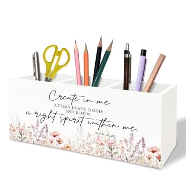 Imagem de TFKFJLF Porta-lápis para caneta de flores silvestres inspiradoras cristãs, presentes cristãos para mulheres, versículo bíblico, pincel de maquiagem, organizador de madeira, para casa, dormitório