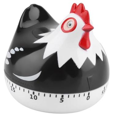 Imagem de Temporizador de cozinha com padrão de frango, material PP, fofo, formato de galinha, temporizador mecânico de 60 minutos com alarme alto despertador de cozinha (preto)