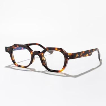 Imagem de Óculos de sol vintage para homens e mulheres, armação redonda geométrica moderna, perfeitos para uso urbano, dirigir ao ar livre, moda, Armação de leopardo/lente transparente, Lens Width: 42