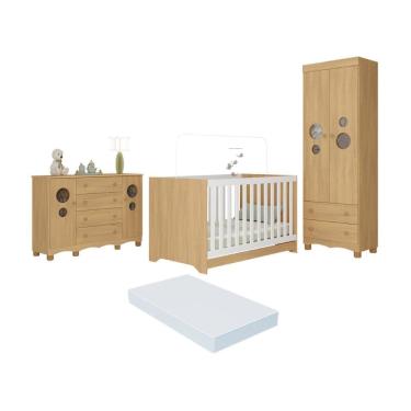 Imagem de Quarto de Bebê Completo com Berço Americano 3 em 1 Colchão Incluso Suspiro Multimóveis MP4676