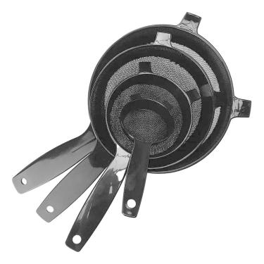 Imagem de 2X Kit Peneira Plástico Preta 4 Peças Mini Pequena Média Gra