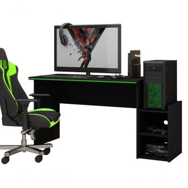 Imagem de Mesa Para Computador Gamer Preto Com Verde - Gelius Móveis