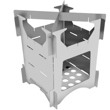 Imagem de Fogão externo dobrável de aço inoxidável, mini fogão de acampamento compacto, queimador de madeira portátil para caminhadas, uso eficiente de combustível, design ventilado, leve e dobrável