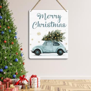 Imagem de Placa de porta de Feliz Natal, decoração de inverno, sazonal, arte de parede, decoração de feliz Natal para quarto e cozinha, 24 × 17 cm