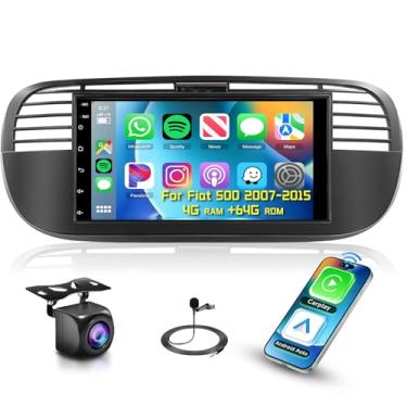 Imagem de Rádio estéreo 4 + 64 G para Fiat 500 2007-2015, tela sensível ao toque IPS de 7 polegadas/Android 13/Wireless CarPlay/Android Auto/DSP 32 EQ/Navegação GPS/WiFi/5.0Bluetooth/FM/RDS/SWC/AHD