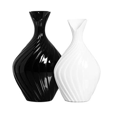 Imagem de Dupla Vaso Decorativo de Cerâmica para Sala Encanto Preto e Branco Clássico