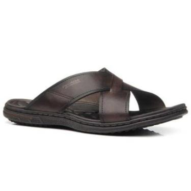 Imagem de Chinelo Masculino Slide Tiras Cruzadas Couro Cravo Pegada 133302-02-Masculino