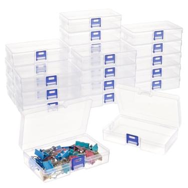 Imagem de ENECREAT Pacote com 24 caixas pequenas transparentes com tampa articulada, recipientes de armazenamento de contas de 8,4 x 15,7 x 3,8 cm, caixa de clipe de plástico transparente para casa, escritório