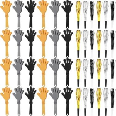 Imagem de ZCYSRLQIN 48 Pcs New Years Eve Party Noisemakers Supplies New Year Party Kit Includes 24 Hand Clappers 24 Metallic Fringed Party Blowers for 2026 New Years Party Supplies (Gold and Silver and Black))