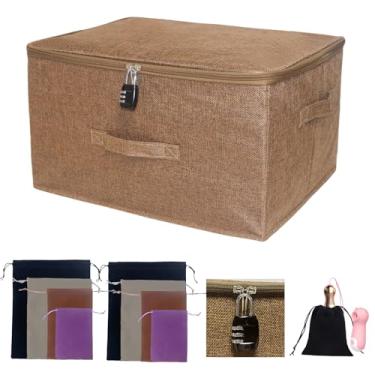 Imagem de Lockable Adult Toy Storage Organizer Lock Box Toy bags container case with 8 Drawstring Bags 4 Sizes, Large capacity 17.7 x 13.8 x 9.8 Inches (Dark Brown)