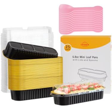 Imagem de LNYZQUS Mini formas de pão de alumínio com tampas, pacote com 25, copos pequenos de 200 ml, mini recipientes de alumínio para forma de pão, formas de pão de ramequins descartáveis, suportes