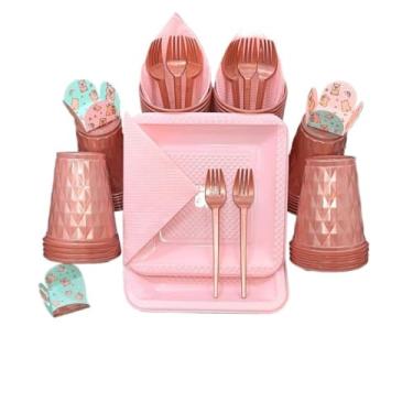 Imagem de Kit Festa Aniversario 180 Itens Candy Descartavel Diamante Premium C/Pratos Copos Garfinho Cor Pastel Azul Rosa Amarelo (Capivara 02)