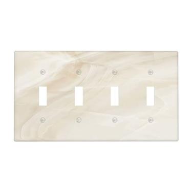 Imagem de Naiqadnehz Placa de cobertura de interruptor de luz bege textura de mármore padrão de pedra 4 gangues placa de parede com interruptor quádruplo capa decorativa para decoração de quarto e banheiro