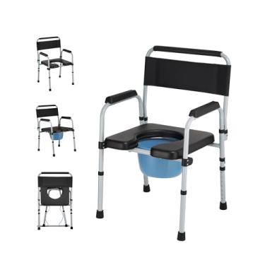 Imagem de Cômoda de cabeceira, vaso sanitário dobrável ajustável, capacidade de 158 kg, vaso sanitário portátil com assento e encosto acolchoados, auxílio de segurança de banheiro para idosos e pessoas com