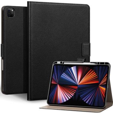 Imagem de Thryxop Capa de couro genuíno para iPad Pro 12,9 polegadas 6ª/5ª/4ª/3ª geração 2022/2021/2020/2018 | com suporte para lápis e suporte ajustável, fecho magnético, capa automática para despertar