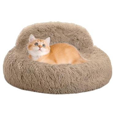 Imagem de Cama calmante para cães – Cama redonda macia para cães, bordas elevadas, sofá aconchegante para animais de estimação para filhotes, relaxamento, quarto, sala de estar, área de jogos, clima tempestuoso