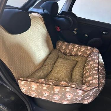 Imagem de Kit Pet 2 Peças, Cama e Protetor Impermeável para Banco Traseiro de Carro com Colchonete, Microfibra Matelada (Avelã)