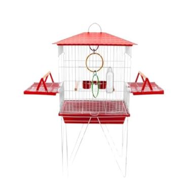 Imagem de Gaiola Viveiro Calopsita com e sem Bandejas Laterais C/Pé Grande Agapórnis Aves Mansas(VERMELHO - DUPLEX COM 02 ABAS)