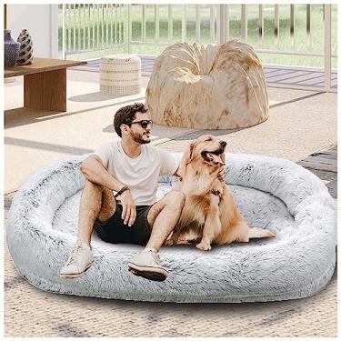 Imagem de LULUMAIC Cama de cachorro humano para adultos, enorme máquina de futon com acabamento de espuma e remoção de cobertor para pessoas, cama de cachorro de tamanho humano (cinza 190 cm/75 polegadas)