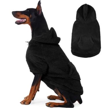 Imagem de IDOMIK Suéter Fuzzy Dog com capuz ajustável, suéter de lã quente para cachorro com orifício e bolso, pulôver para cães grandes, moletom com capuz felpudo para outono inverno e Natal, preto, 2GG