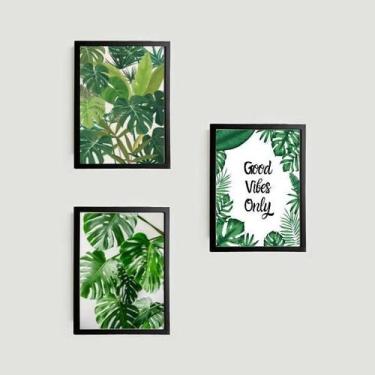 Imagem de Kit 3 Quadros Folhagens Good Vibes Only 24X18Cm - Quadros On-Line