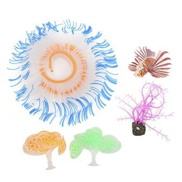 Imagem de Yctze Decorações de Corais de Silicone Brilhantes para Tanques de Peixes - Enfeites de Corais Artificiais Bonitos, Ecológicos e Seguros | Conjunto de Decoração de Aquário Com Anêmona e Peixes