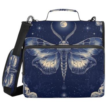 Imagem de Blueangle Fichário com zíper de caveira Moth Dead, bolsa de fichário de 3 anéis de 3 cm comporta 500 páginas, organizador de zíper com vários bolsos com alça ajustável e alça (275)