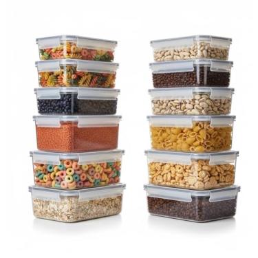 Imagem de Kit 15 Potes Herméticos Organizador – BPA Free, Vedação 100%, Cozinha, Mantimentos, Cereais, Massa, Café, Grãos – Transparente Premium